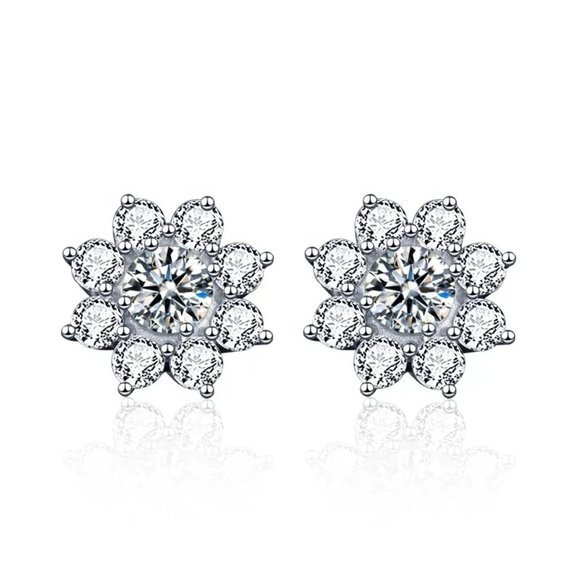 1ct. t.w. Diamond Flower Earrings - Picture 1 of 14